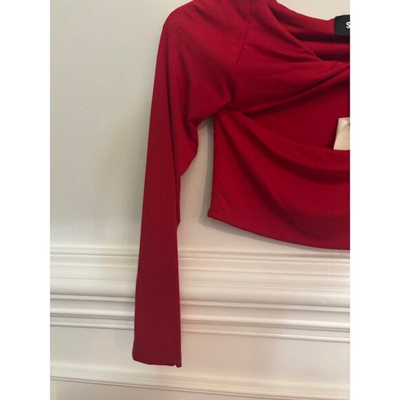 Ser.o.ya Artemis Top Red Cut Out Long Sleeve Cropped Stretch Sexy Club M NWT - Picture 5 of 6